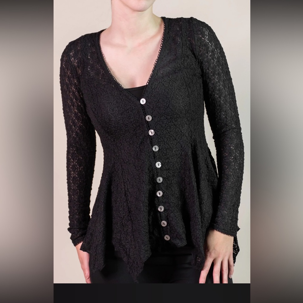 Free People Black Lace Button-Up Women's Top